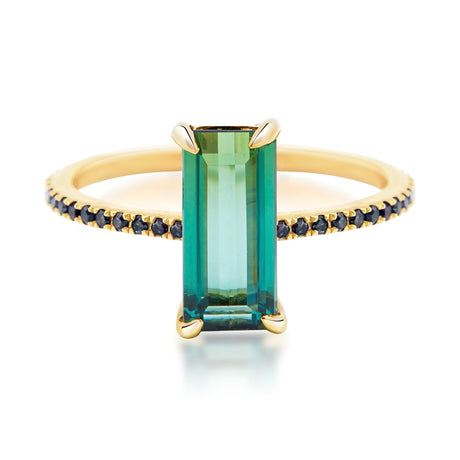Tourmaline & Black Diamond Bar Ring 18k gold stackable ring
