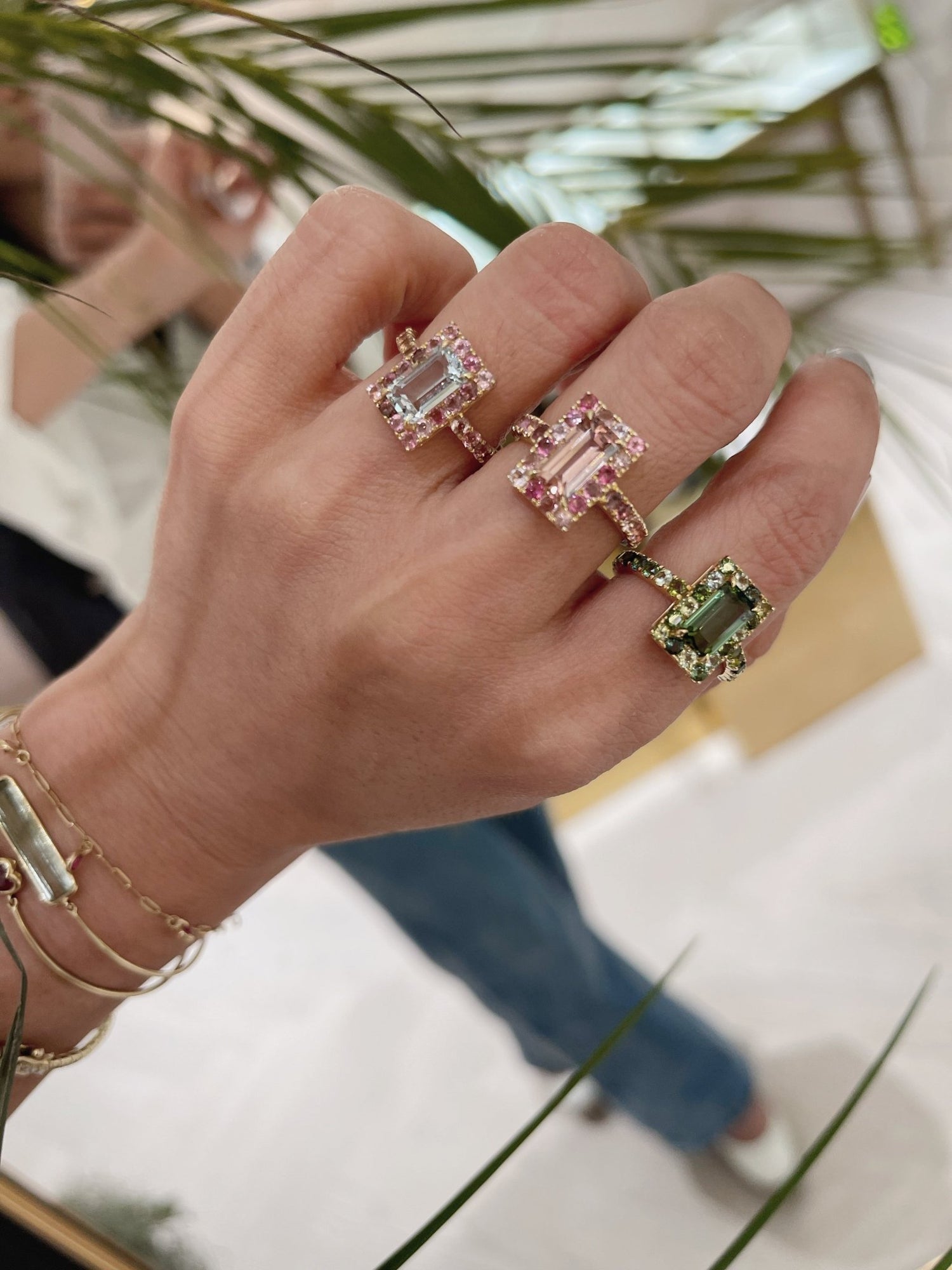 Tourmaline Bubble Gum Candy Ring 18k gold stackable ring on model 2