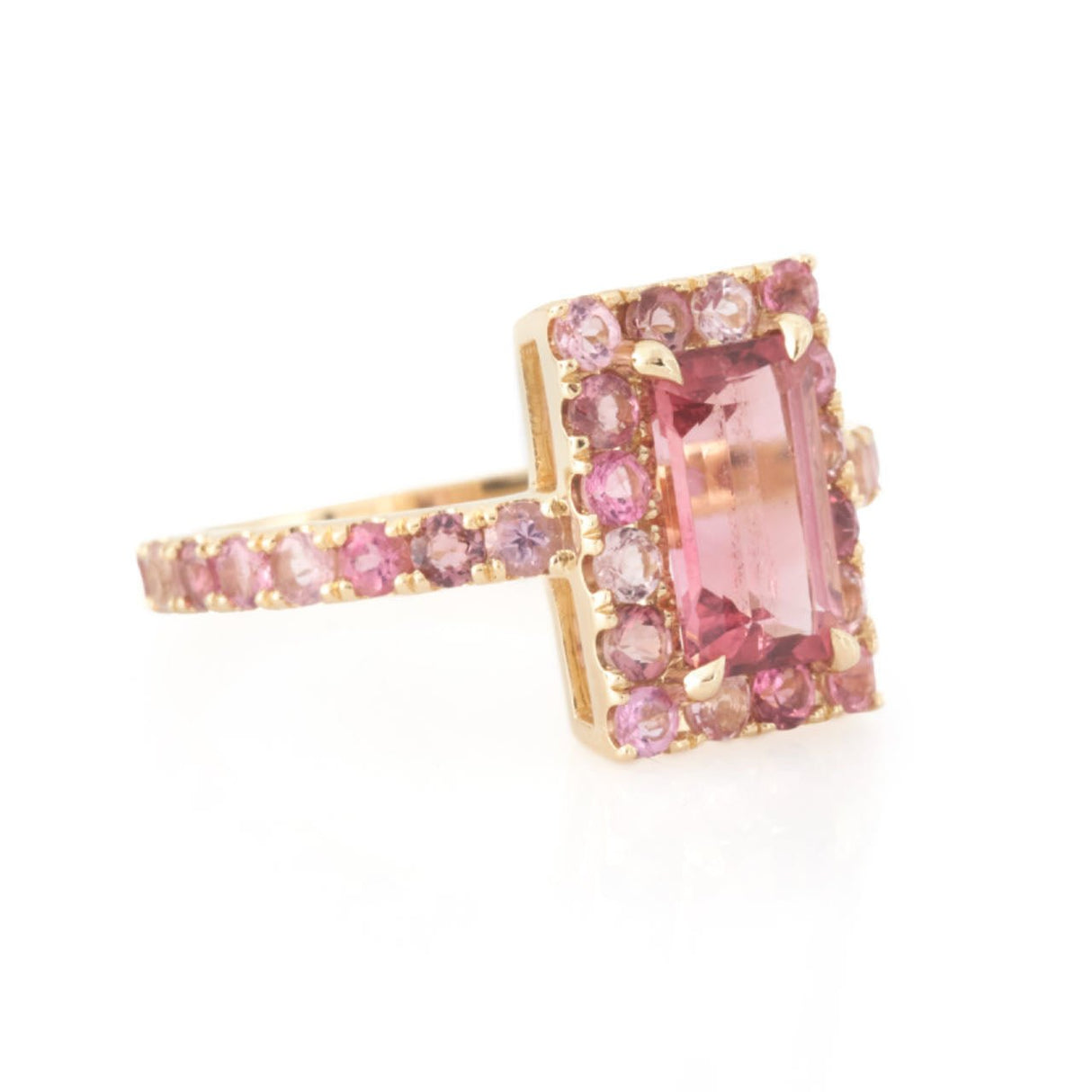 Tourmaline Bubble Gum Candy Ring 18k gold stackable ring side view