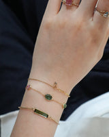 Tourmaline Cabochon Candy Bracelet 18k gold Stackable design on model 3