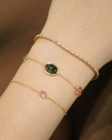 Tourmaline Cabochon Candy Bracelet 18k gold Stackable design on model 5