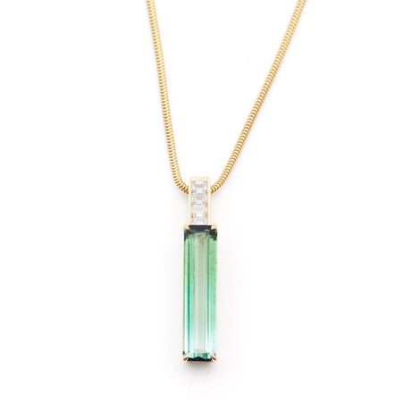 Tourmaline & Diamond Deco Bar Pendant Necklace 18k gold handmade fine jewelry