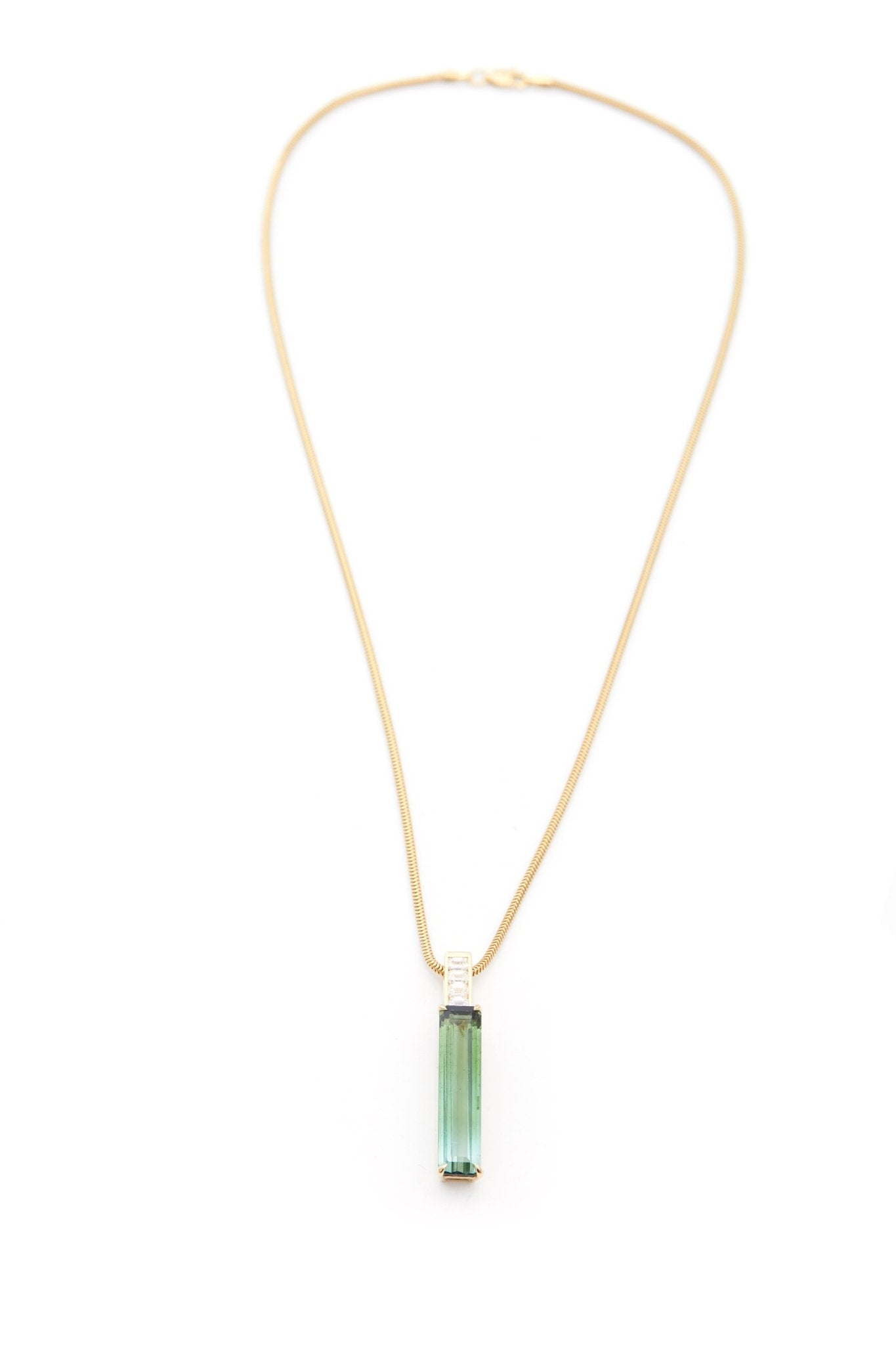 Tourmaline & Diamond Deco Bar Pendant Necklace 18k gold handmade fine jewelry 2