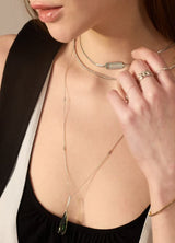 Tourmaline & Diamond Dewdrop Protection Necklace 18k gold handmade fine jewelry on model