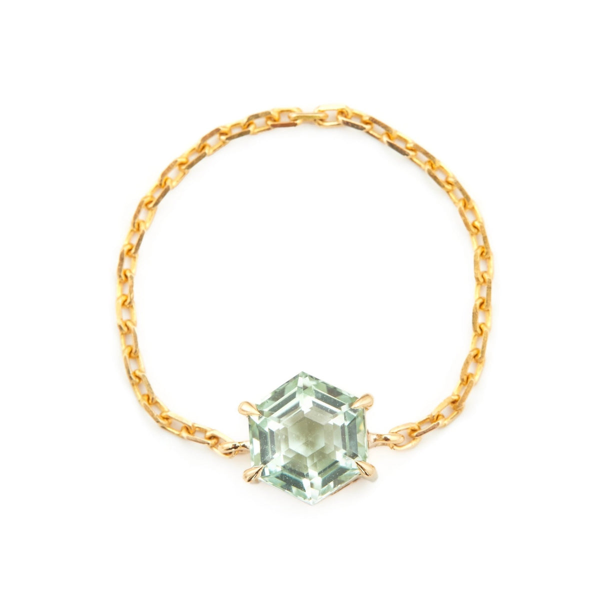 Tourmaline Hexagon Chain Ring 18k gold Stackable ring.