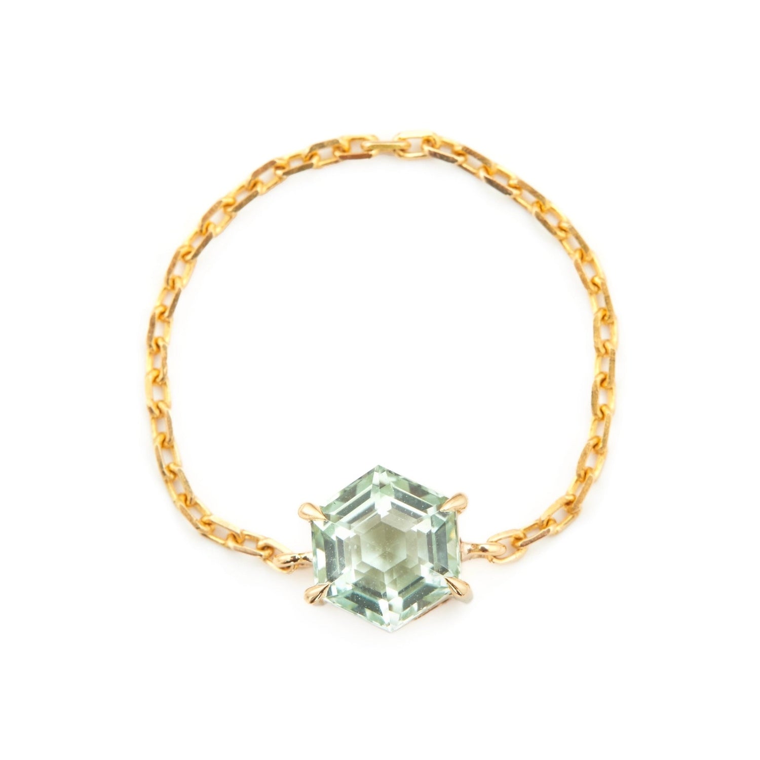 Tourmaline Hexagon Chain Ring 18k gold Stackable ring.