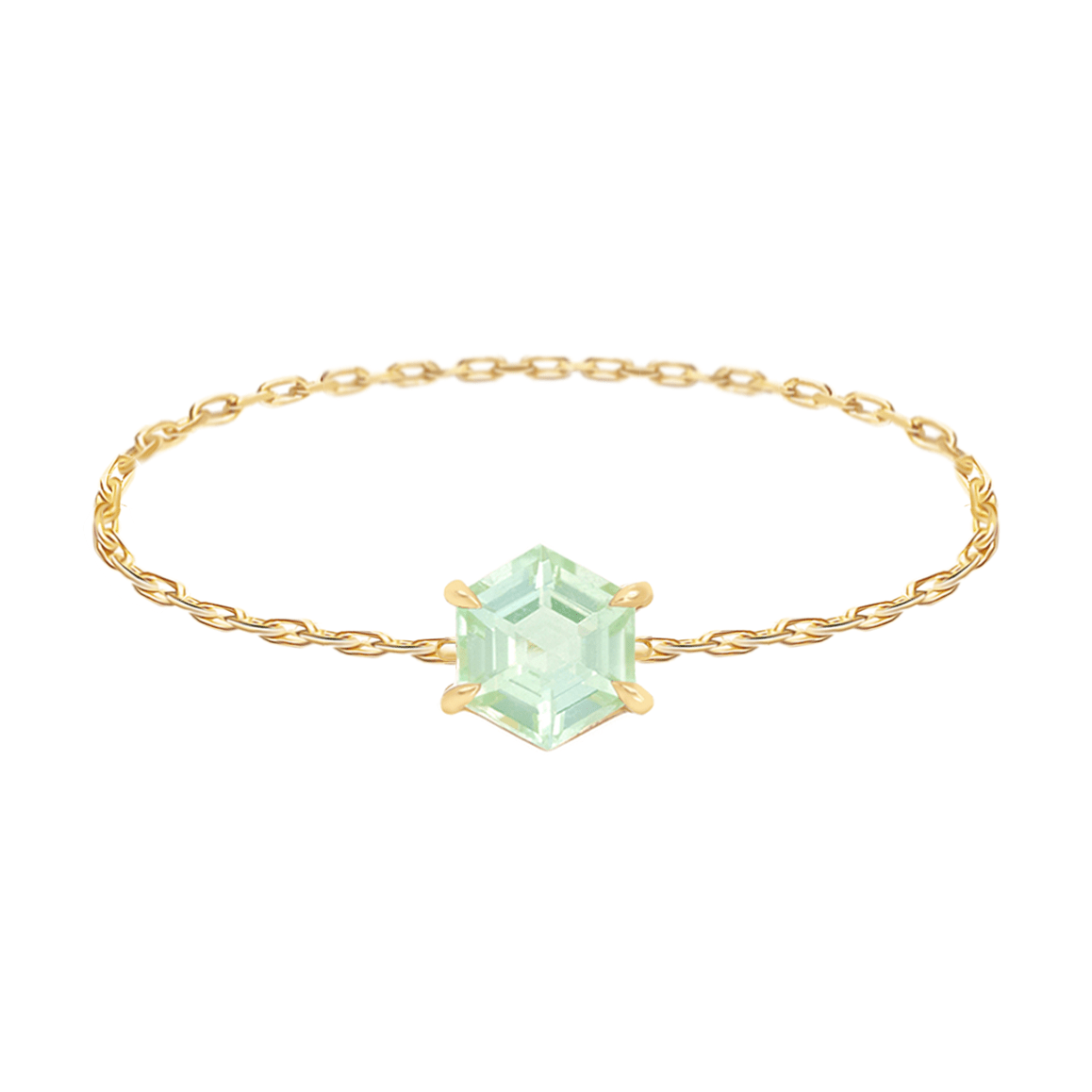 Tourmaline Hexagon Chain Ring 18k gold Stackable ring