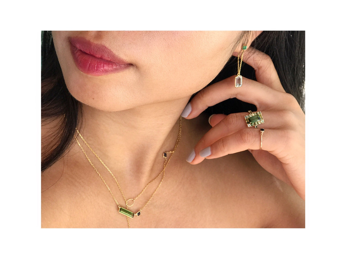 Tourmaline Moss Green Candy Ring 18k gold stackable ring on model 4