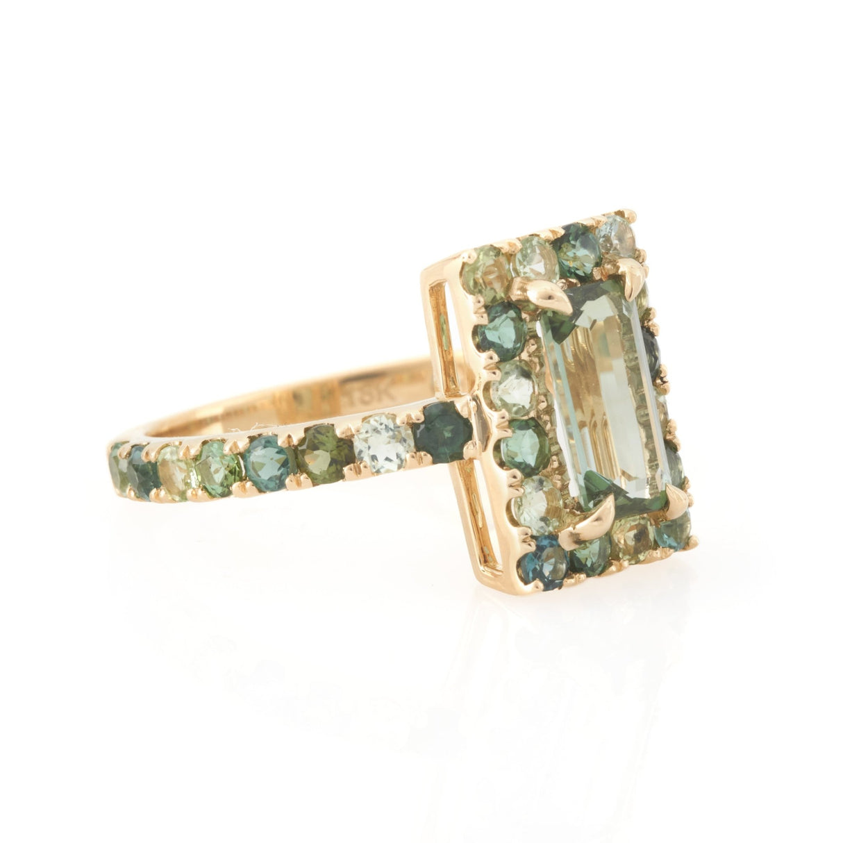 Tourmaline Moss Green Candy Ring 18k gold stackable ring side view