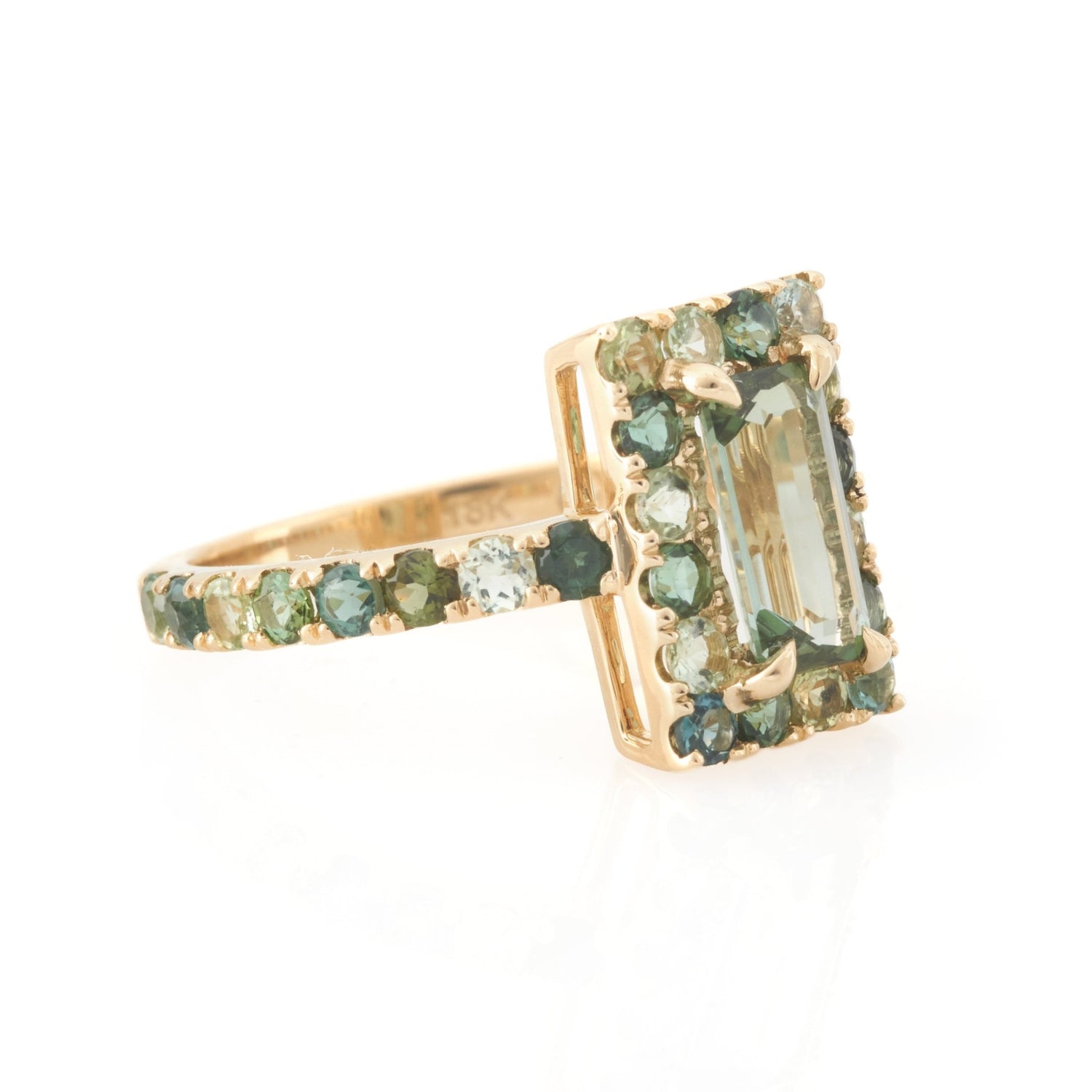 Tourmaline Moss Green Candy Ring 18k gold stackable ring side view
