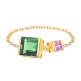 Tourmaline & Pink Sapphire Chain Ring 18k gold Stackable ring