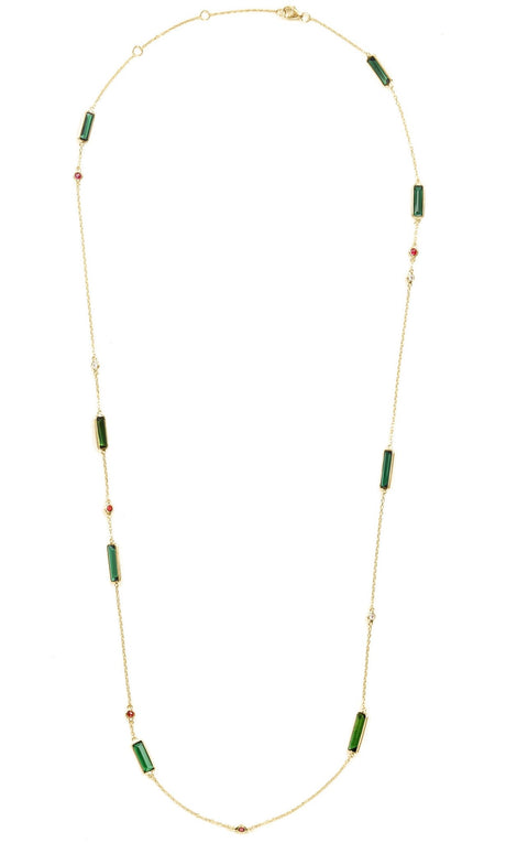 Tourmaline & Ruby & Diamond Candy Necklace 18K gold handmade fine jewelry