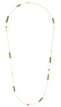 Necklace with green tourmaline ruby and diamond on a white background