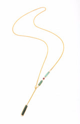 Tourmaline & Ruby Lasso Bar Necklace 18k gold handmade fine jewelry 3