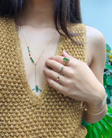 Tourmaline & Ruby Lasso Bar Necklace 18k gold handmade fine jewelry on model