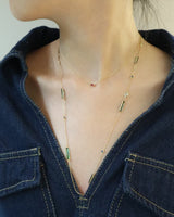 Tourmaline,Sapphire,Aquamarine & Diamond Candy Necklace 18K gold handmade fine jewelry on model