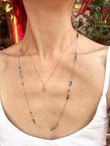 Tourmaline & Sapphire Candy Necklace 18k gold handmade fine jewelry on model