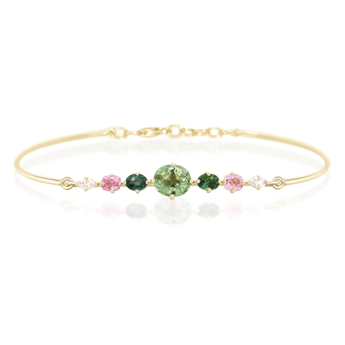 Tourmaline, Spinel and Diamond Compass Bangle (Green) YG14K stackable design