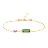 Tourmalines & Pink Sapphire Bar Bracelet 18k gold Stackable design Front view