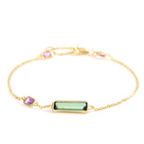 Tourmalines & Pink Sapphire Bar Bracelet 18k gold stackable design