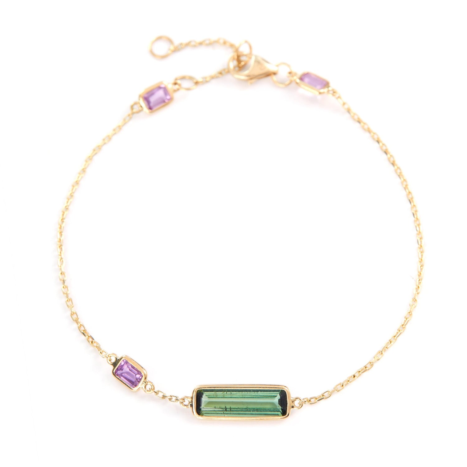 Tourmalines & Pink Sapphire Bar Bracelet 18k gold stackable design 3