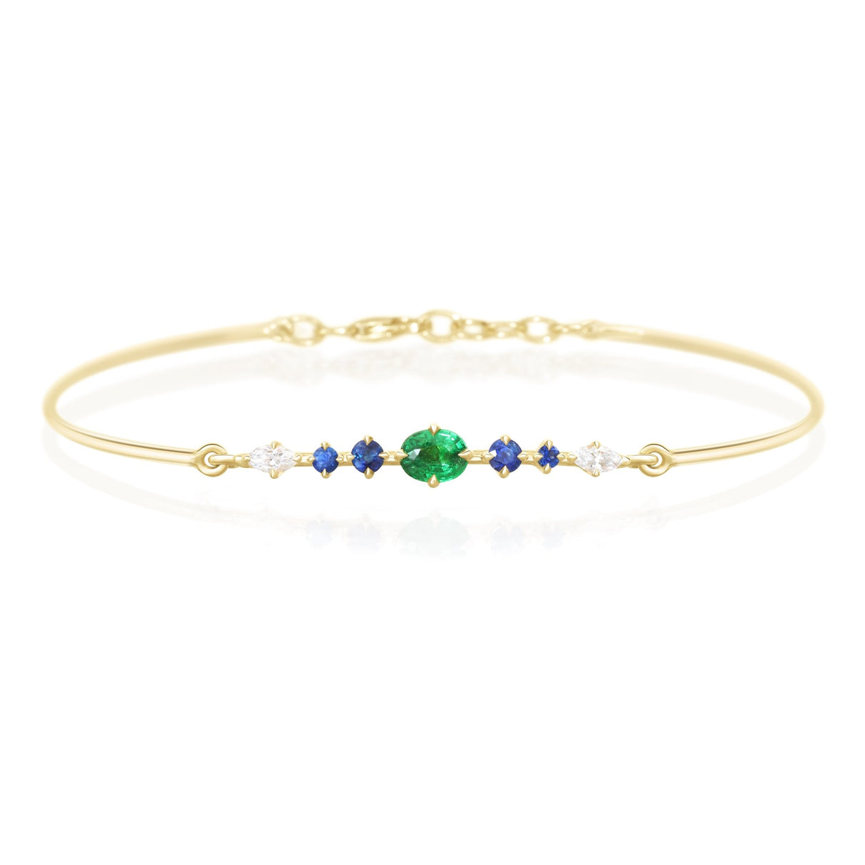 Travorite & Sapphire & Diamond Bangle 18K gold stackable design