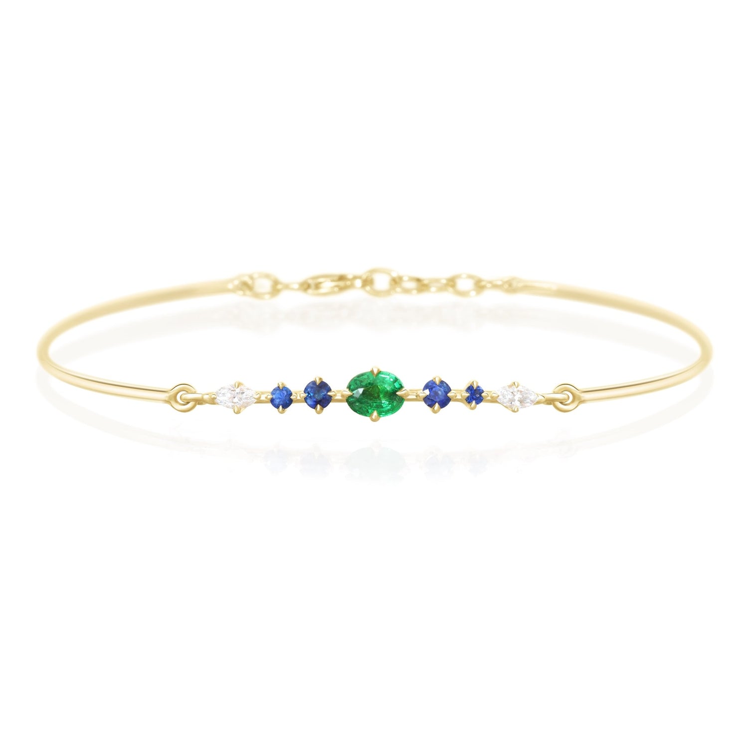 Travorite & Sapphire & Diamond Bangle 18K gold stackable design