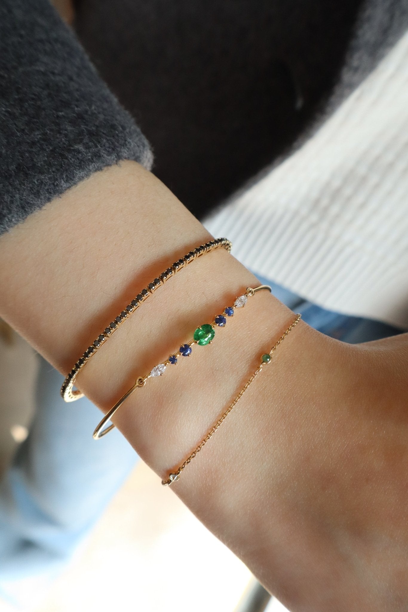 Travorite & Sapphire & Diamond Compass Bangle