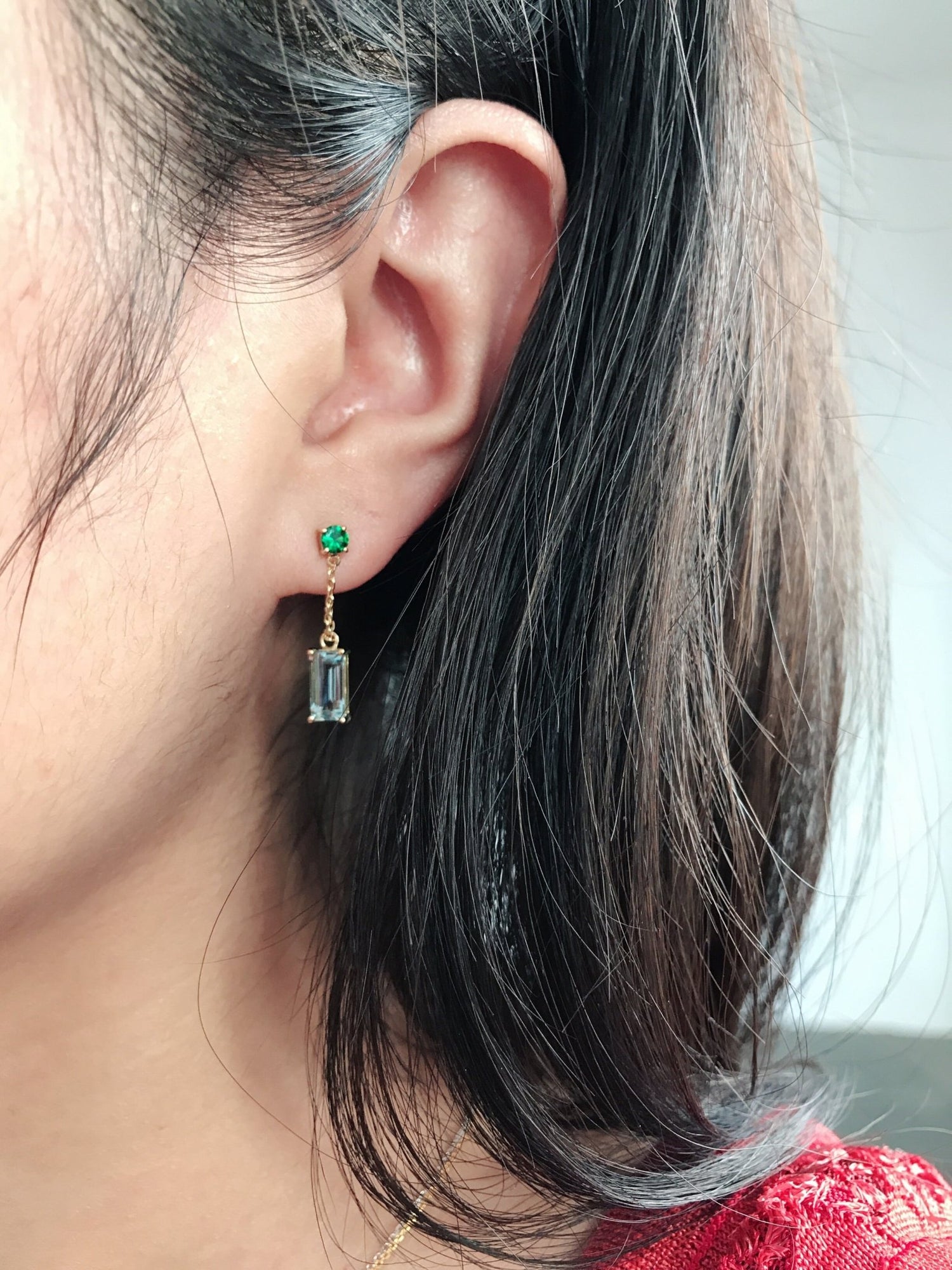 Tsavorite & Aquamarine Chain Earrings