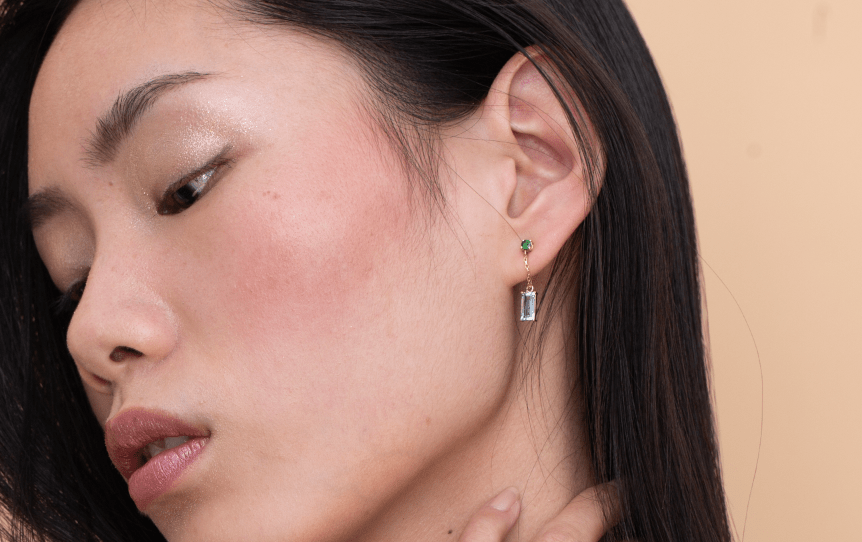 Tsavorite & Aquamarine Chain Earrings