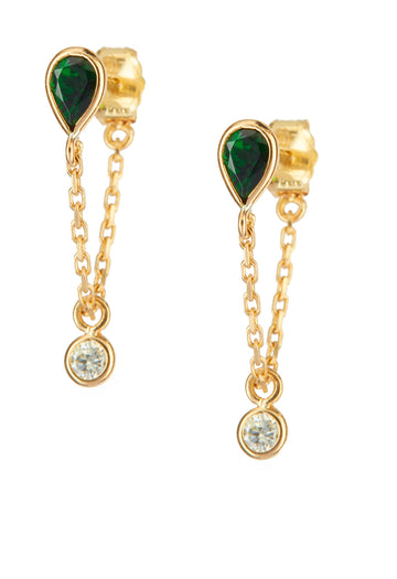 Tsavorite & Diamond chain Earrings