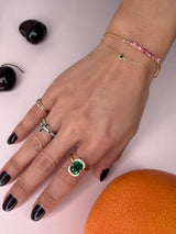 Tsavorite Aurora Ring 18k gold stackable ring on model