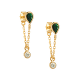 Tsavorite & Diamond Chain Earrings 18K Gold Handmade Fine Jewelry