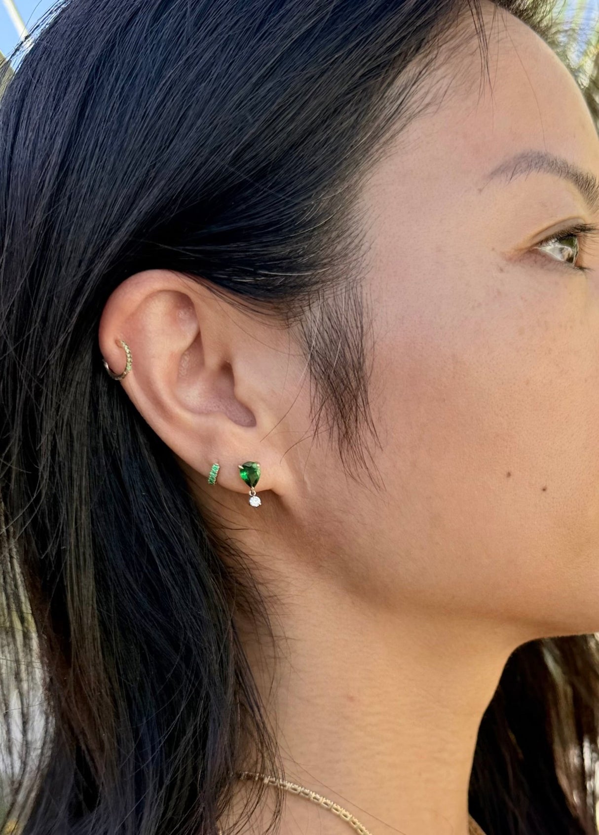 Tsavorite & Diamond Earrings on model 2