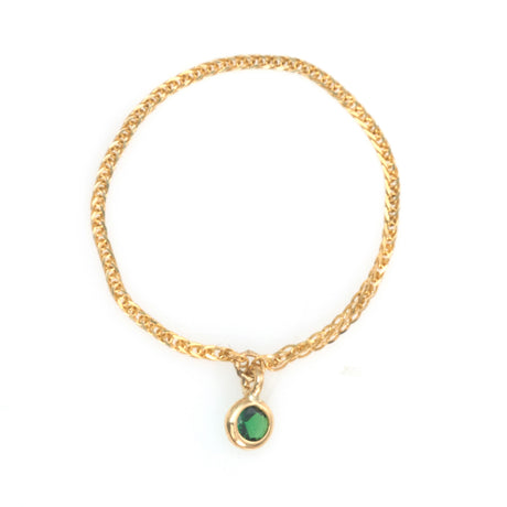 Tsavorite Drop Chain Ring 18k gold Stackable ring 