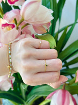 Tsavorite Drop Chain Ring 18k gold Stackable ring on hand