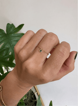 Tsavorite Drop Chain Ring 18k gold Stackable ring on model