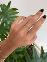 Tsavorite Drop Chain Ring 18k gold Stackable ring on model