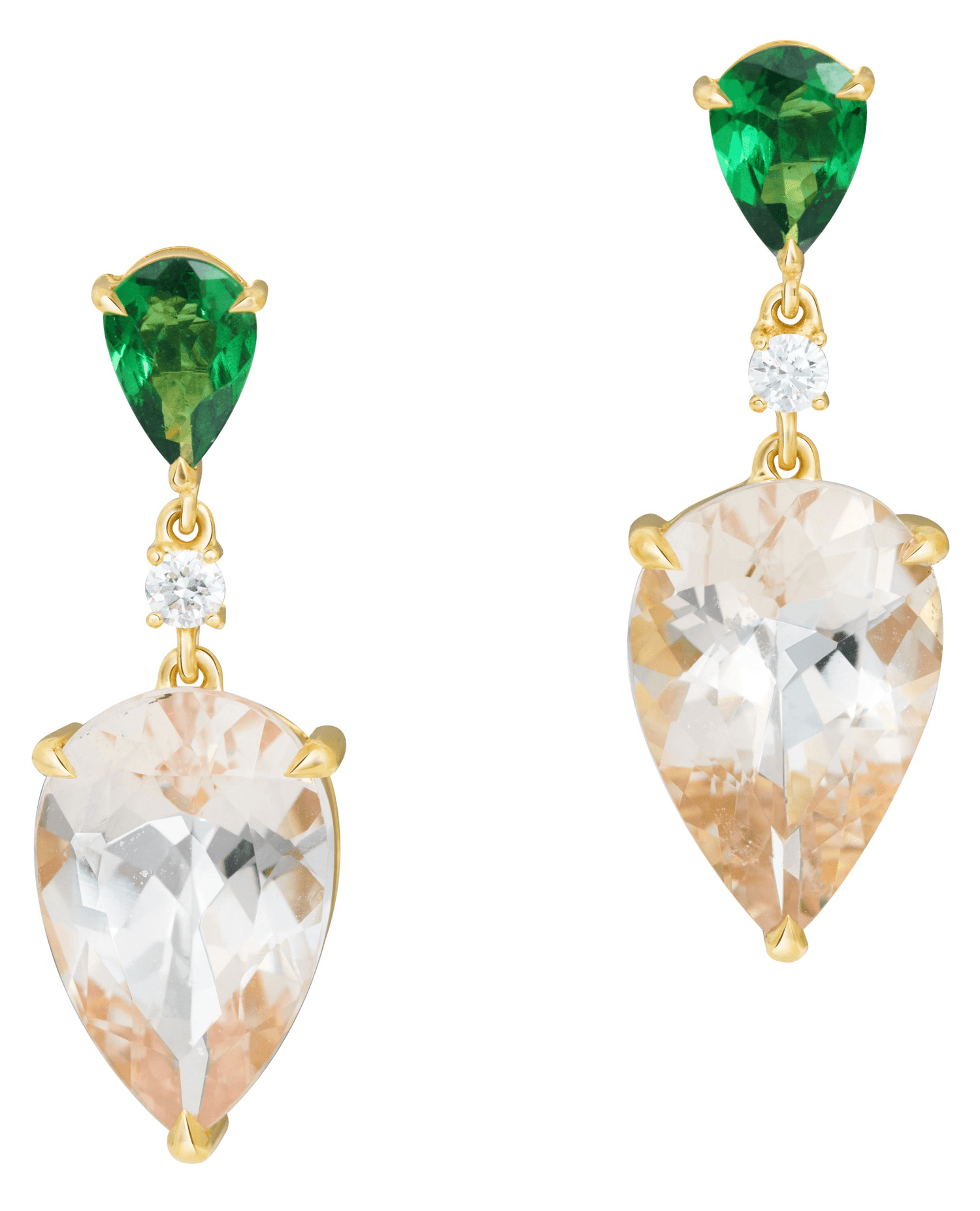 Tsavorite & Morganite & Diamond Spring’s Dewdrop Earrings