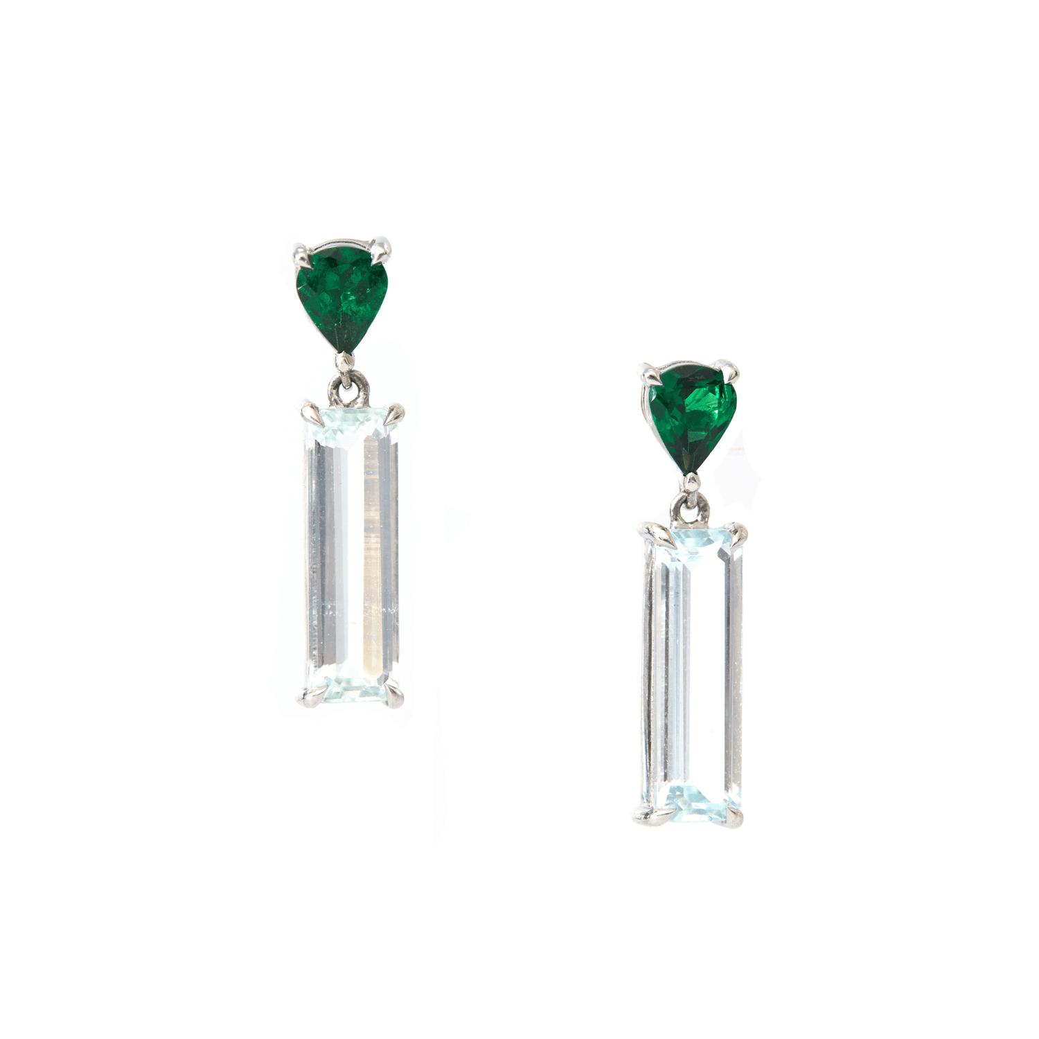 Tsavorite & Topaz Bar Earrings PT900 Handmade Fine Jewelry
