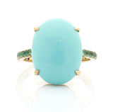 Turquoise & Emerald Globe Ring 9k gold stackable ring