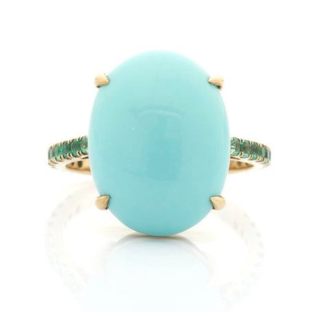 Turquoise & Emerald Globe Ring 9k gold stackable ring