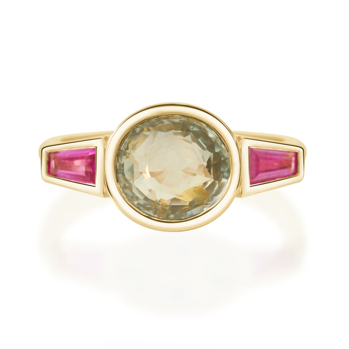 Unheated Green Sapphire & Ruby Triplet Ring 18K engagement ring