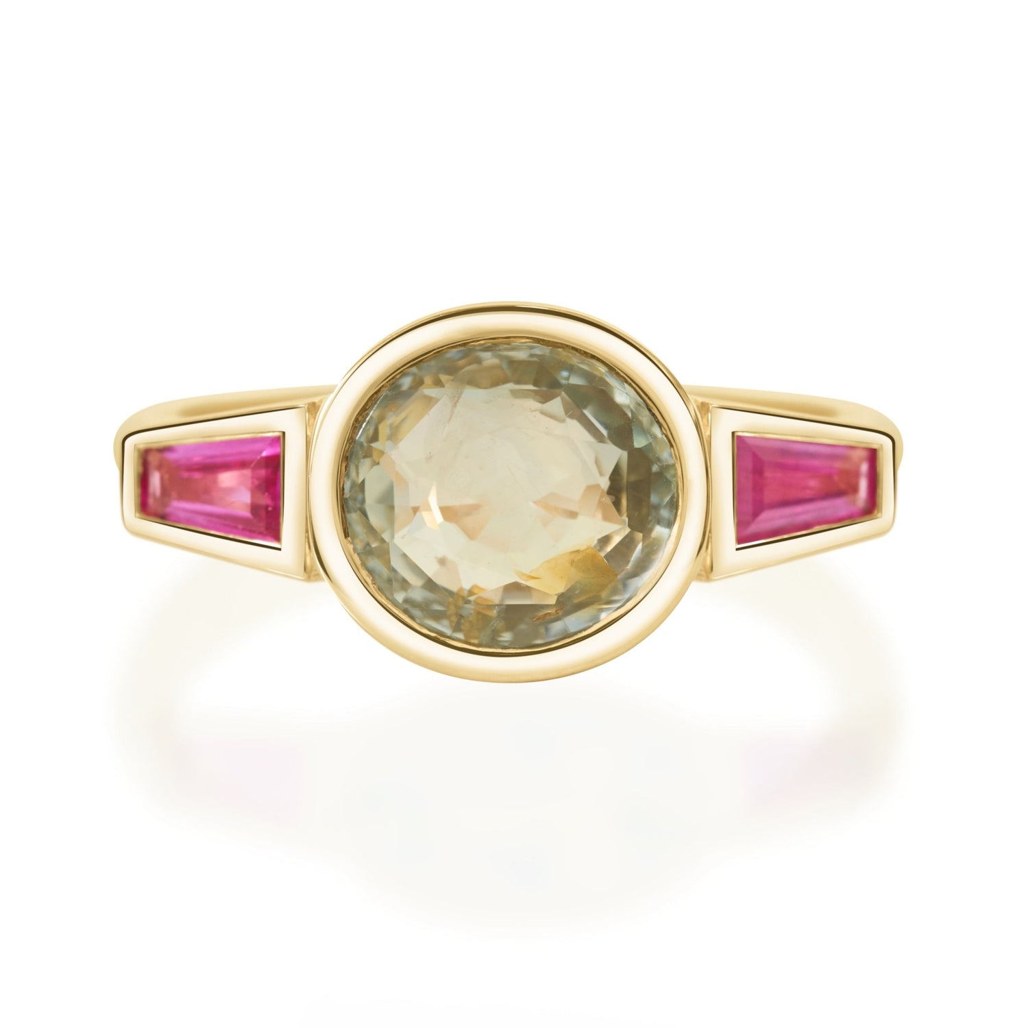 Unheated Green Sapphire & Ruby Triplet Ring 18K engagement ring