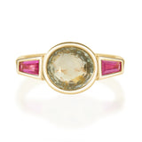 Unheated Green Sapphire & Ruby Triplet Ring 18K engagement ring