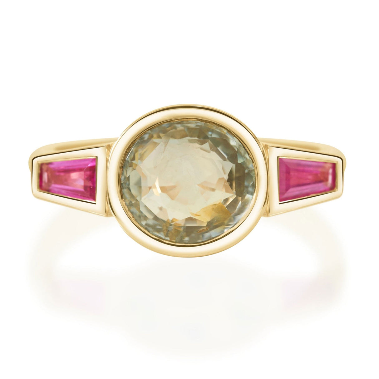 Unheated Green Sapphire & Ruby Triplet Ring