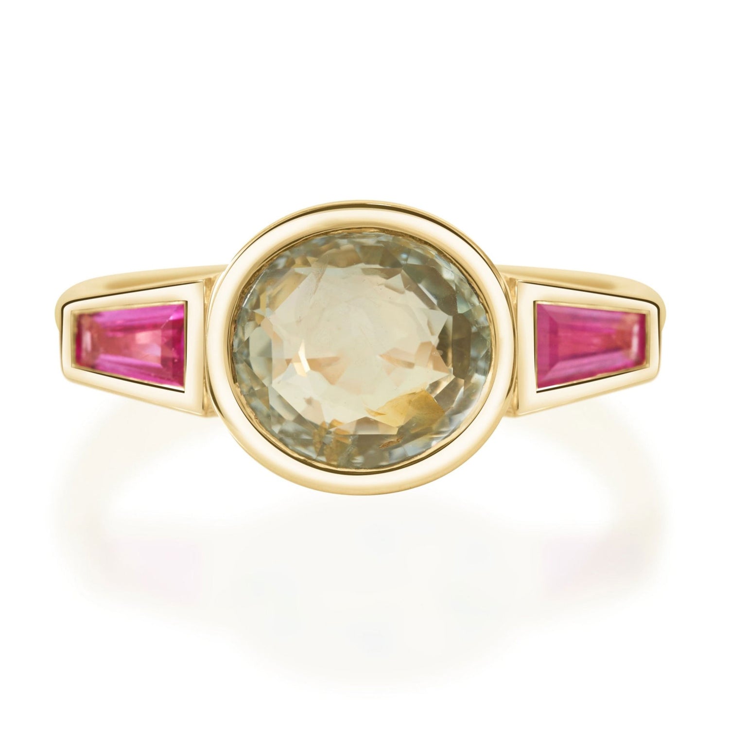 Unheated Green Sapphire & Ruby Triplet Ring