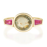 Unheated Green Sapphire & Ruby Triplet Ring