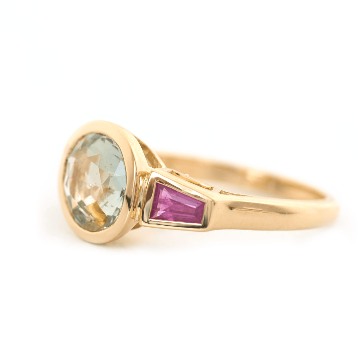 Unheated Green Sapphire & Ruby Triplet Ring 18K engagement ring 1