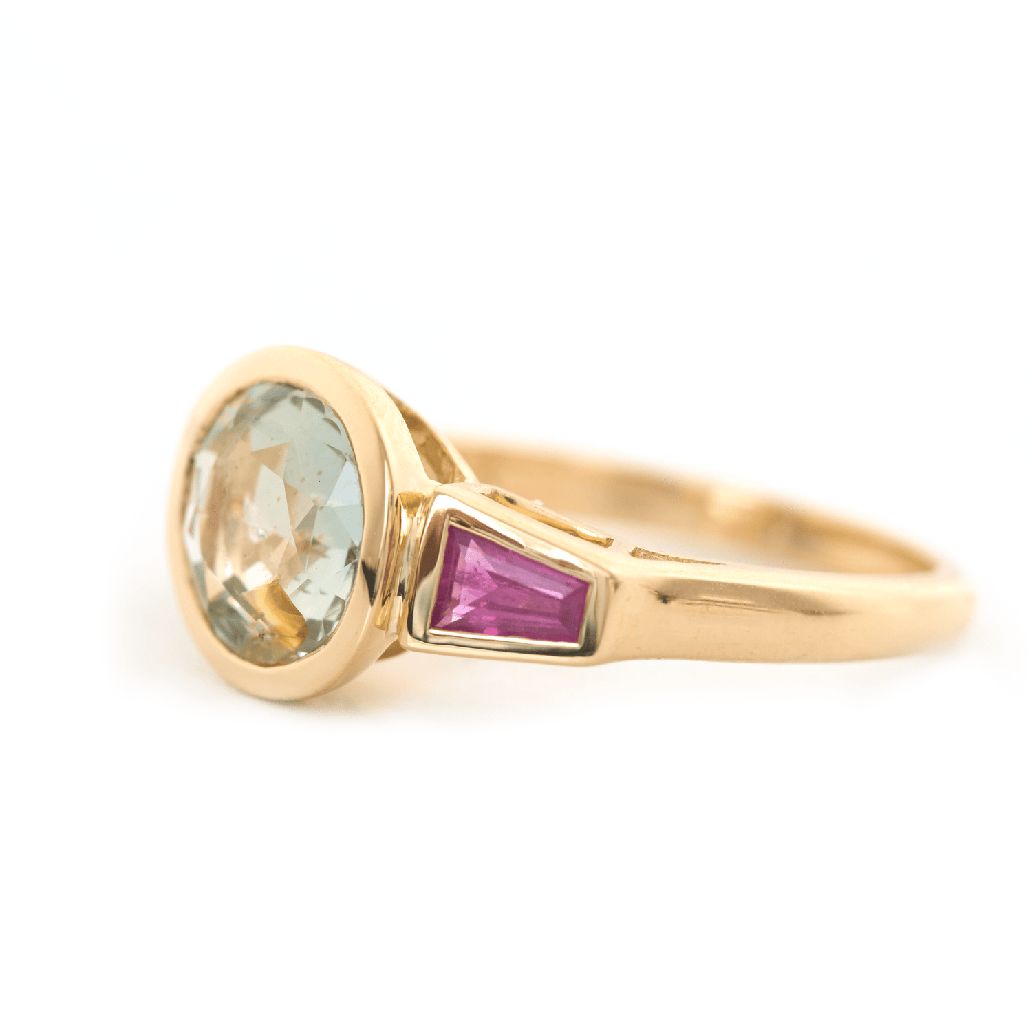 Unheated Green Sapphire & Ruby Triplet Ring